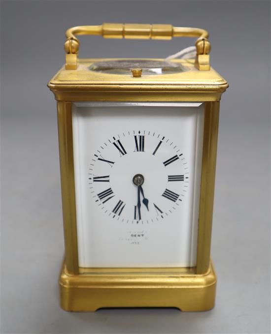 A repeating carriage clock, retailed by Dent, height 14cm